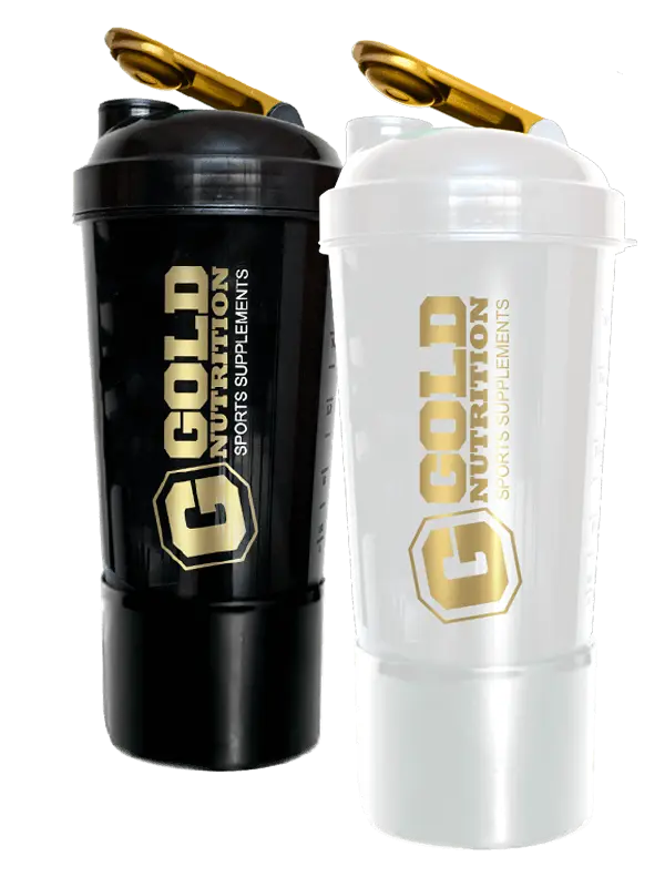SHAKER BLACK & WHITE con compartimiento - Gold Nutrition (Negro)